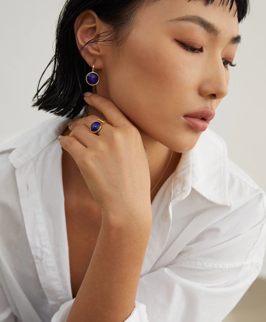 Natural Lapis Lazuli Stone round Earrings