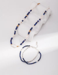 Thumbnail for Navy Blue Lapis Lazuli Beads with Baroque Pearls Necklace