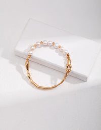 Thumbnail for Freshwater Pearl Half Gold Bangle Bracelet