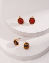 Thumbnail for Minimaist Tiger Eye / Onyx Stud Earrings