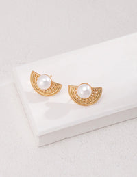 Thumbnail for Half Circle Pearl Stud Earrings