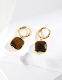 Thumbnail for Natural Tiger Eye Stone Dangle Earrings