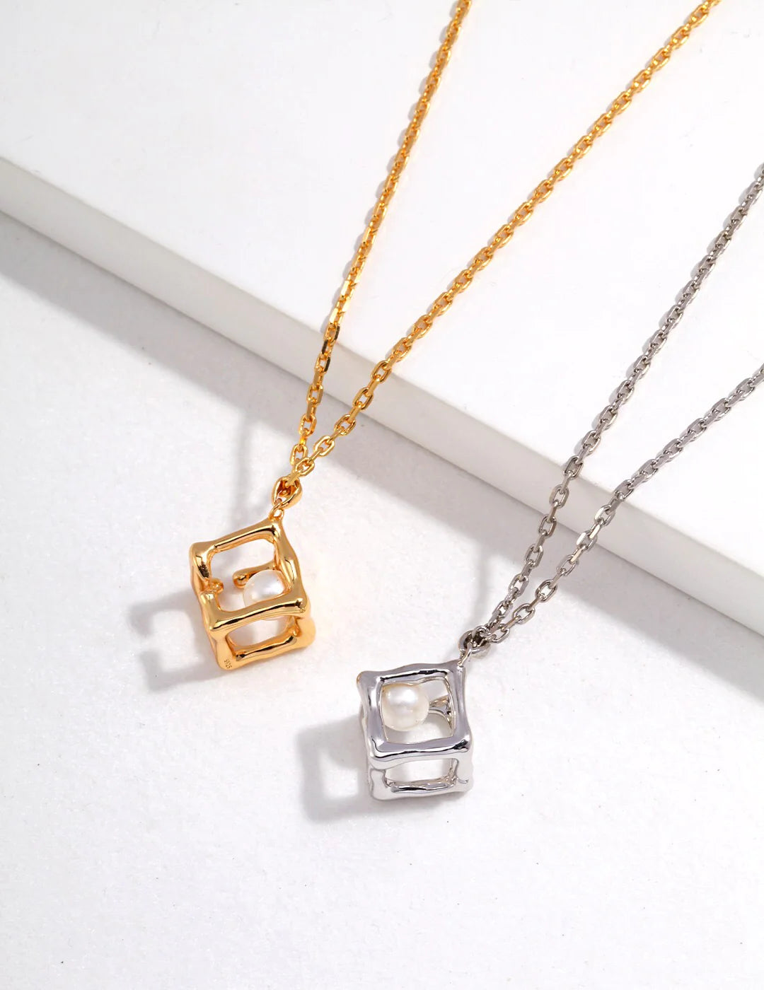 Hollow Geometric Cube Pendant Necklace