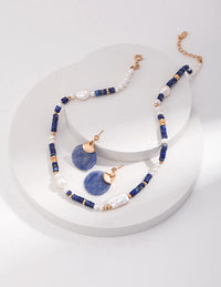 Thumbnail for Navy Blue Lapis Lazuli Beads with Baroque Pearls Necklace