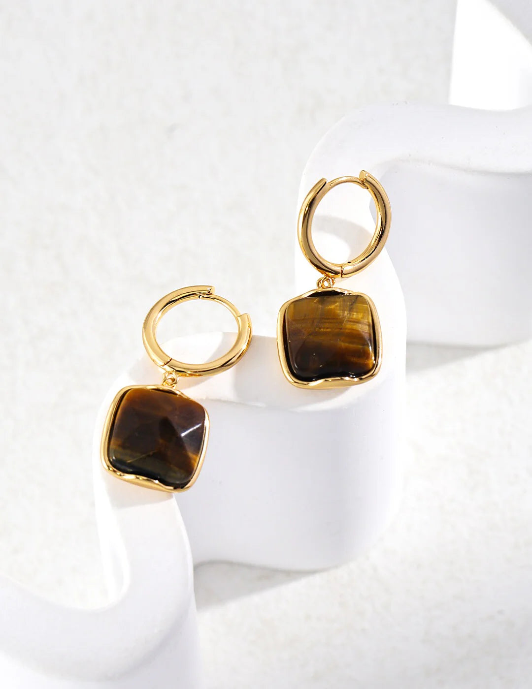 Natural Tiger Eye Stone Dangle Earrings