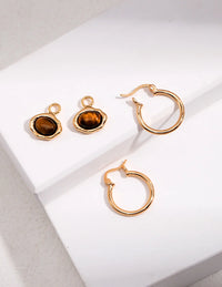 Thumbnail for Classic Brown Tiger Eye Hoop Earrings