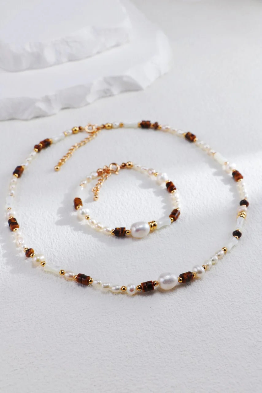 Tiger Eye Stone Pearl Bracelet