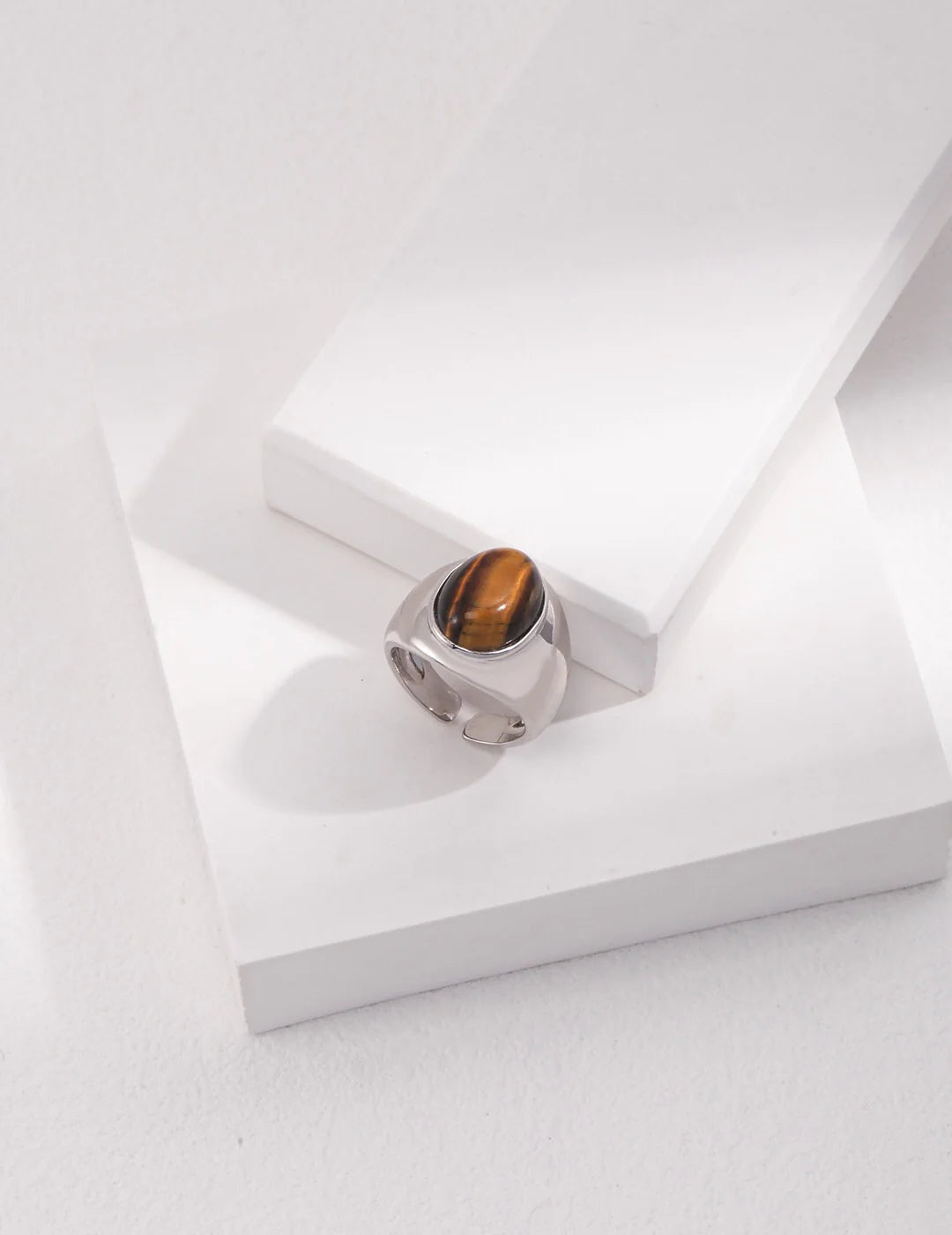 Natural Tiger'S Eye Stone Ring